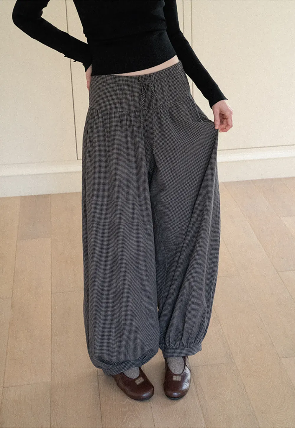 High Waist Drawstring Wide Leg Casual Pants