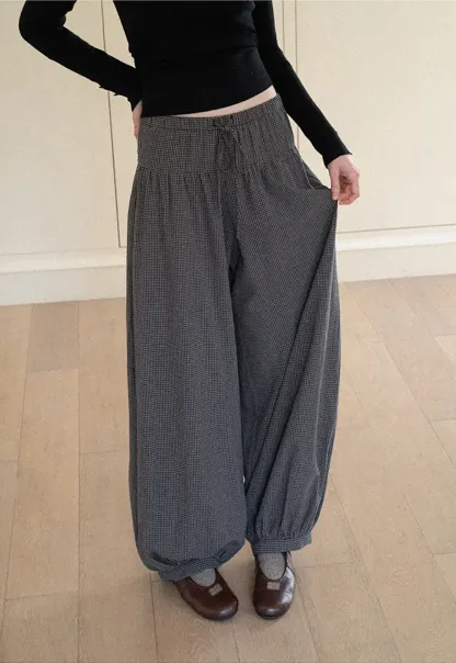 High Waist Drawstring Wide Leg Casual Pants