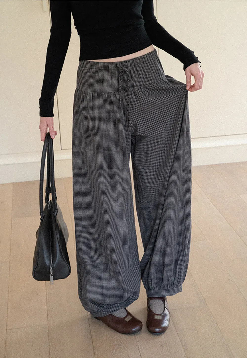 High Waist Drawstring Wide Leg Casual Pants