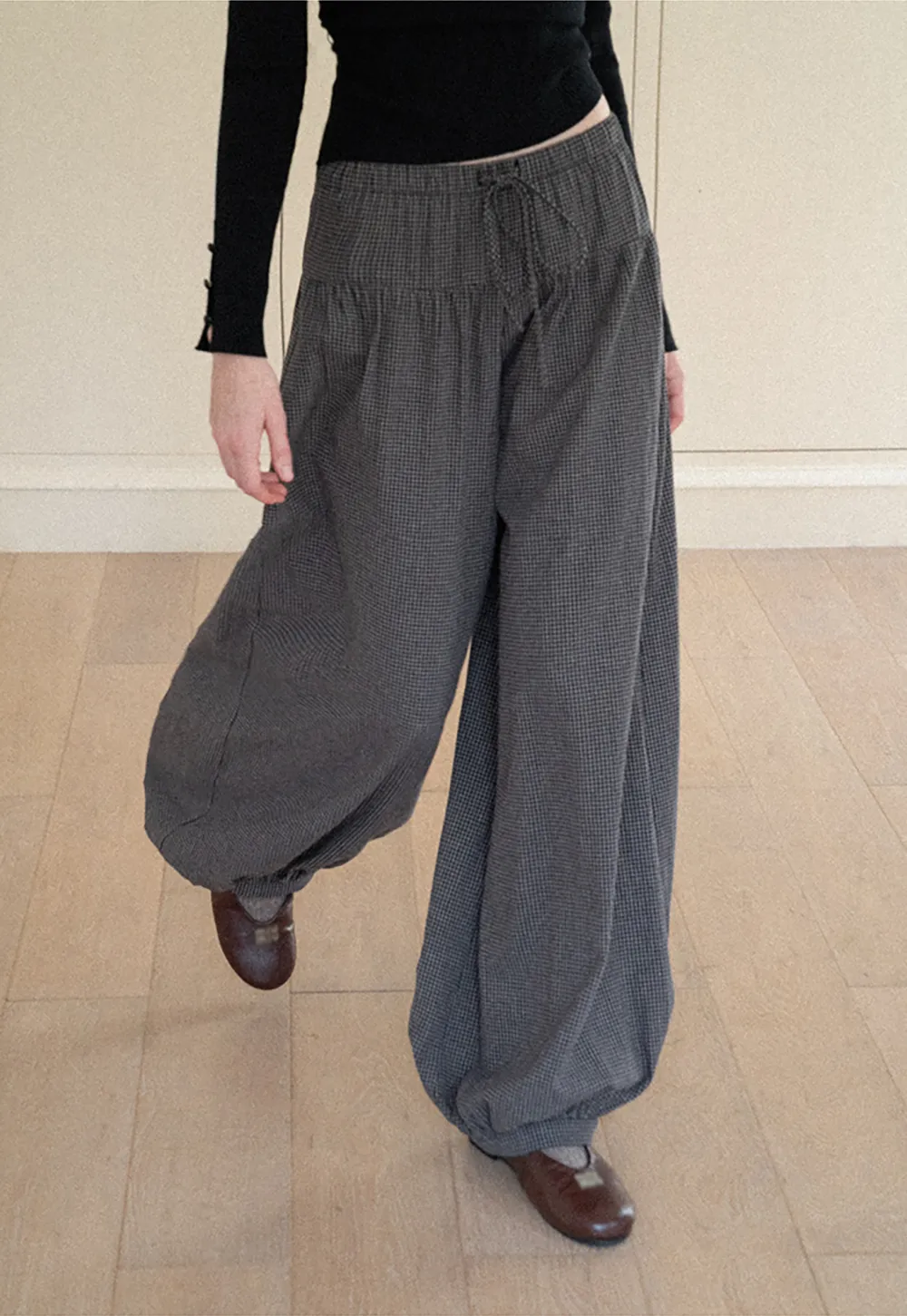 High Waist Drawstring Wide Leg Casual Pants