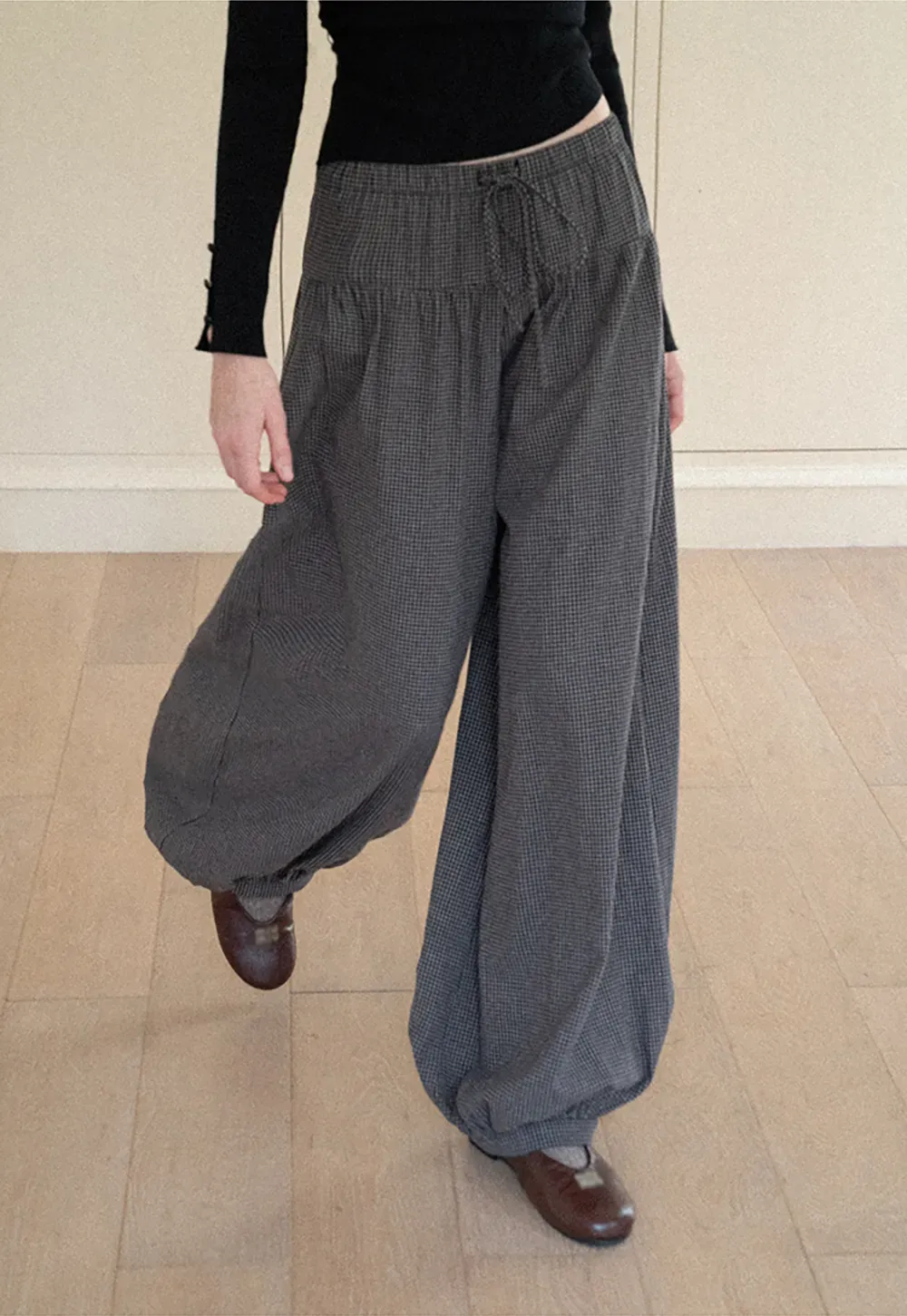High Waist Drawstring Wide Leg Casual Pants