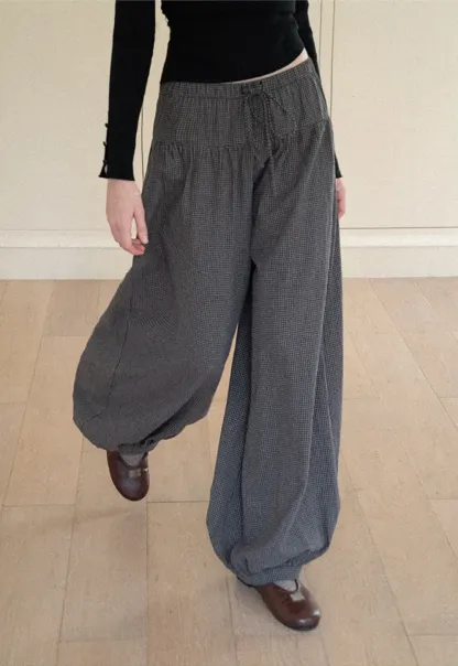 High Waist Drawstring Wide Leg Casual Pants