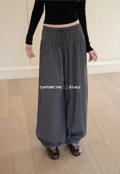 High Waist Drawstring Wide Leg Casual Pants