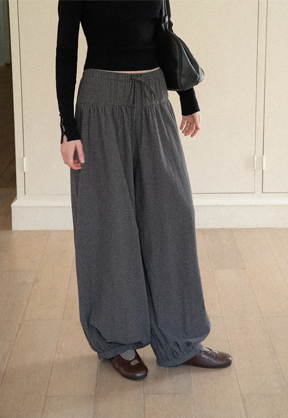 High Waist Drawstring Wide Leg Casual Pants