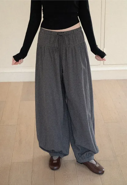 High Waist Drawstring Wide Leg Casual Pants