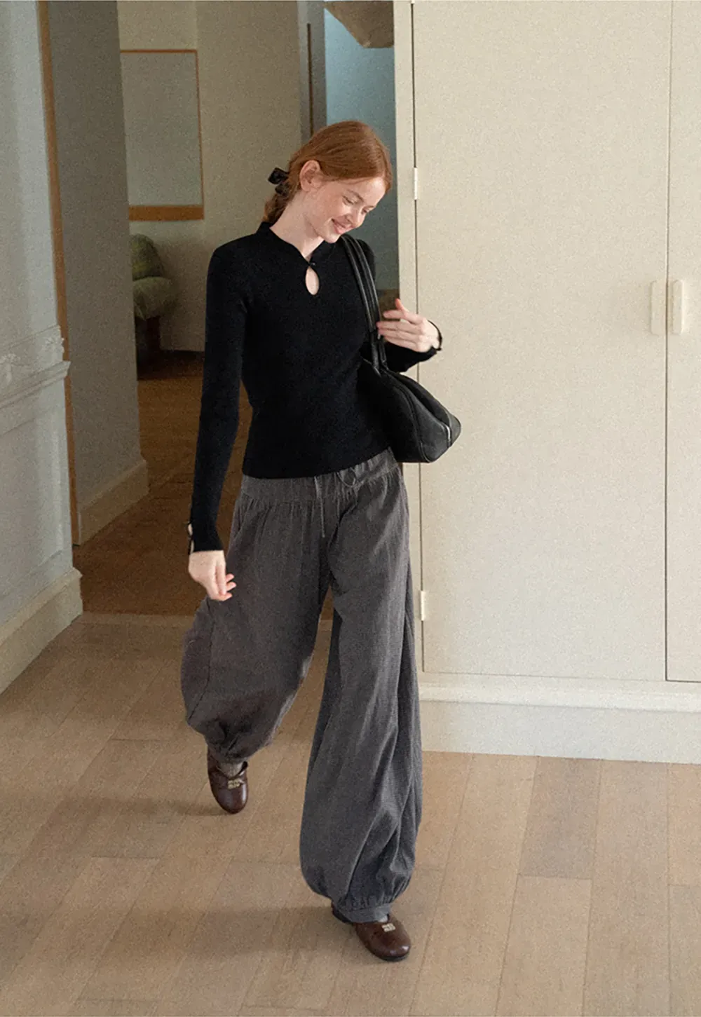 High Waist Drawstring Wide Leg Casual Pants