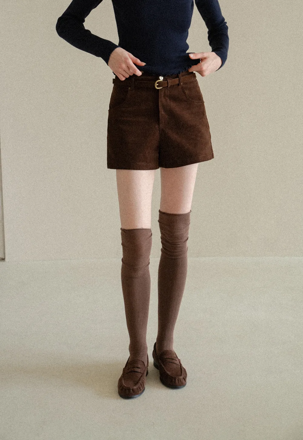 High Waist Corduroy Shorts with Belt Loop
