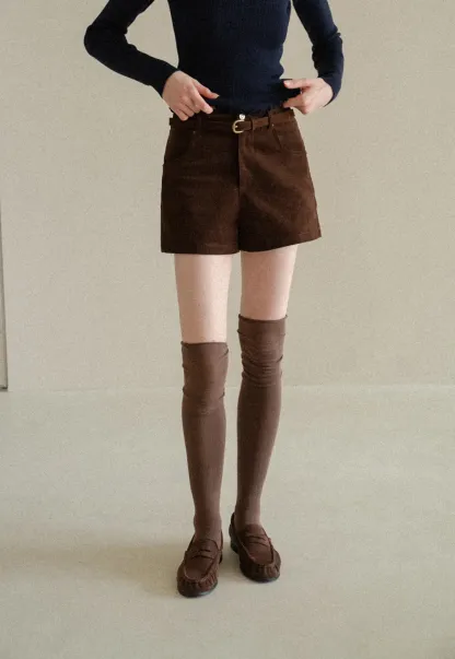 High Waist Corduroy Shorts with Belt Loop