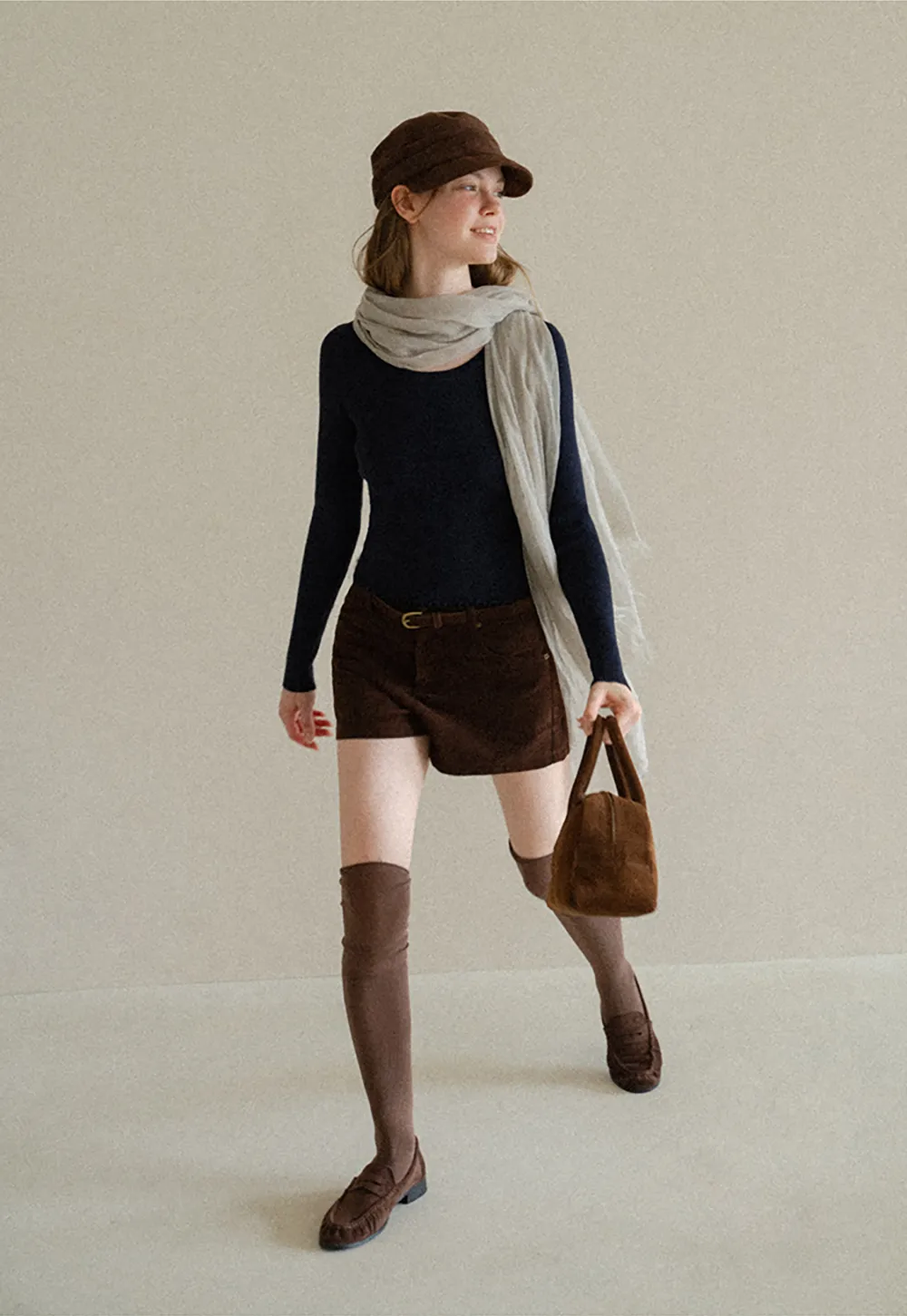 High Waist Corduroy Shorts with Belt Loop