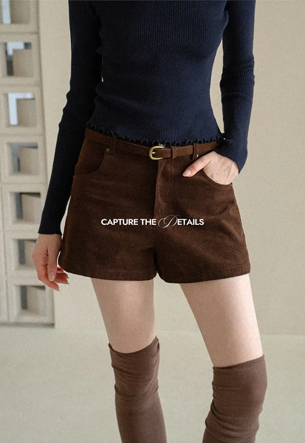 High Waist Corduroy Shorts with Belt Loop