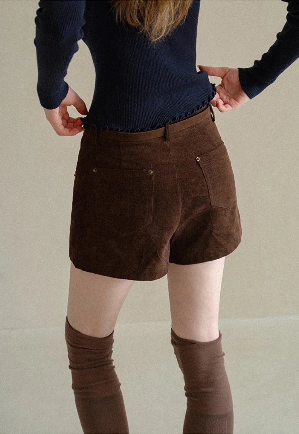 High Waist Corduroy Shorts with Belt Loop