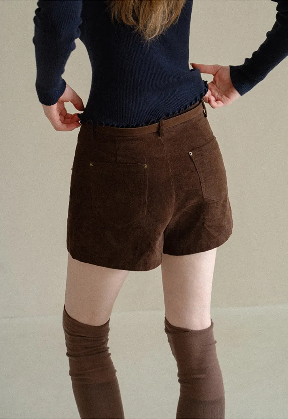 High Waist Corduroy Shorts with Belt Loop