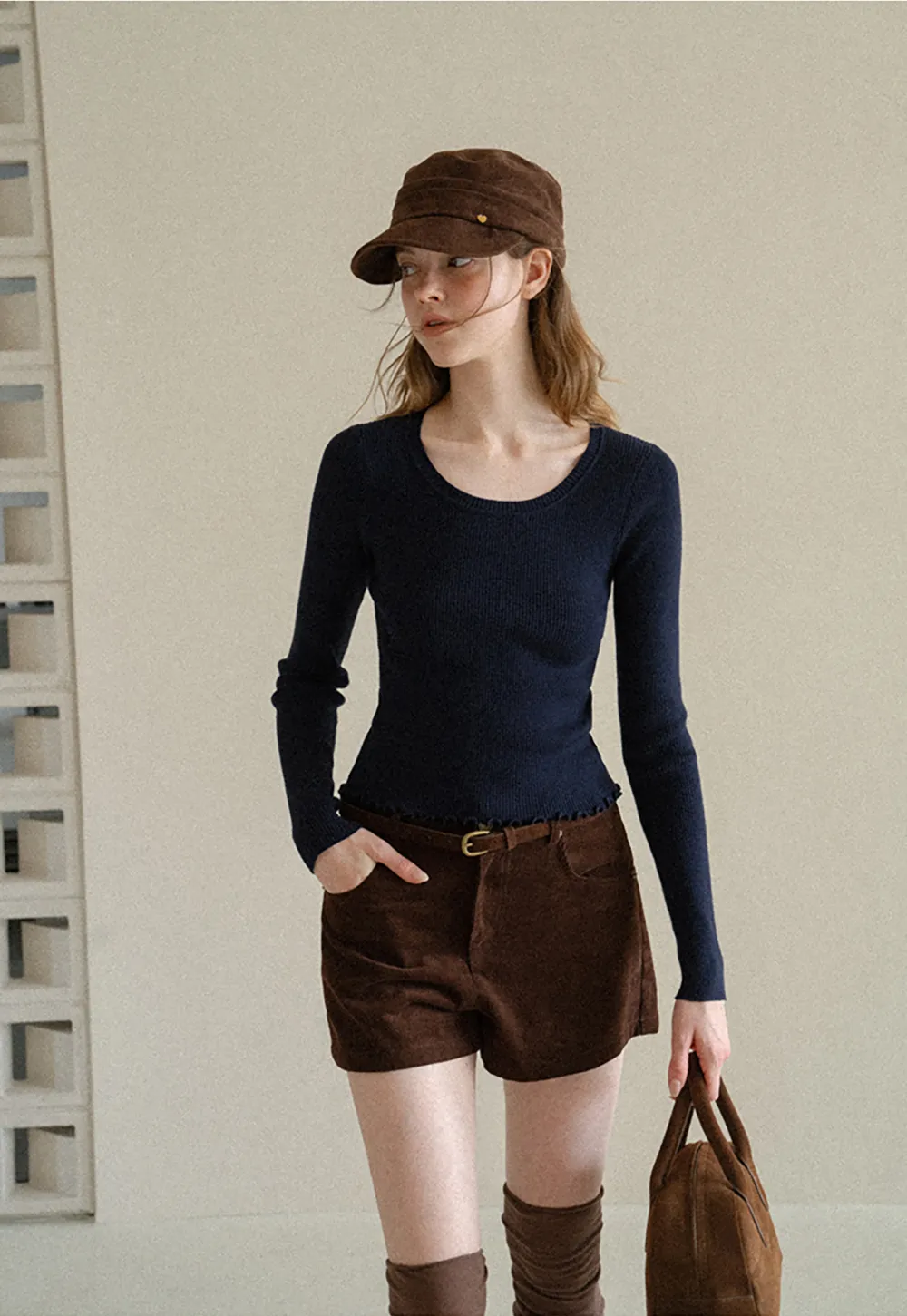 High Waist Corduroy Shorts with Belt Loop