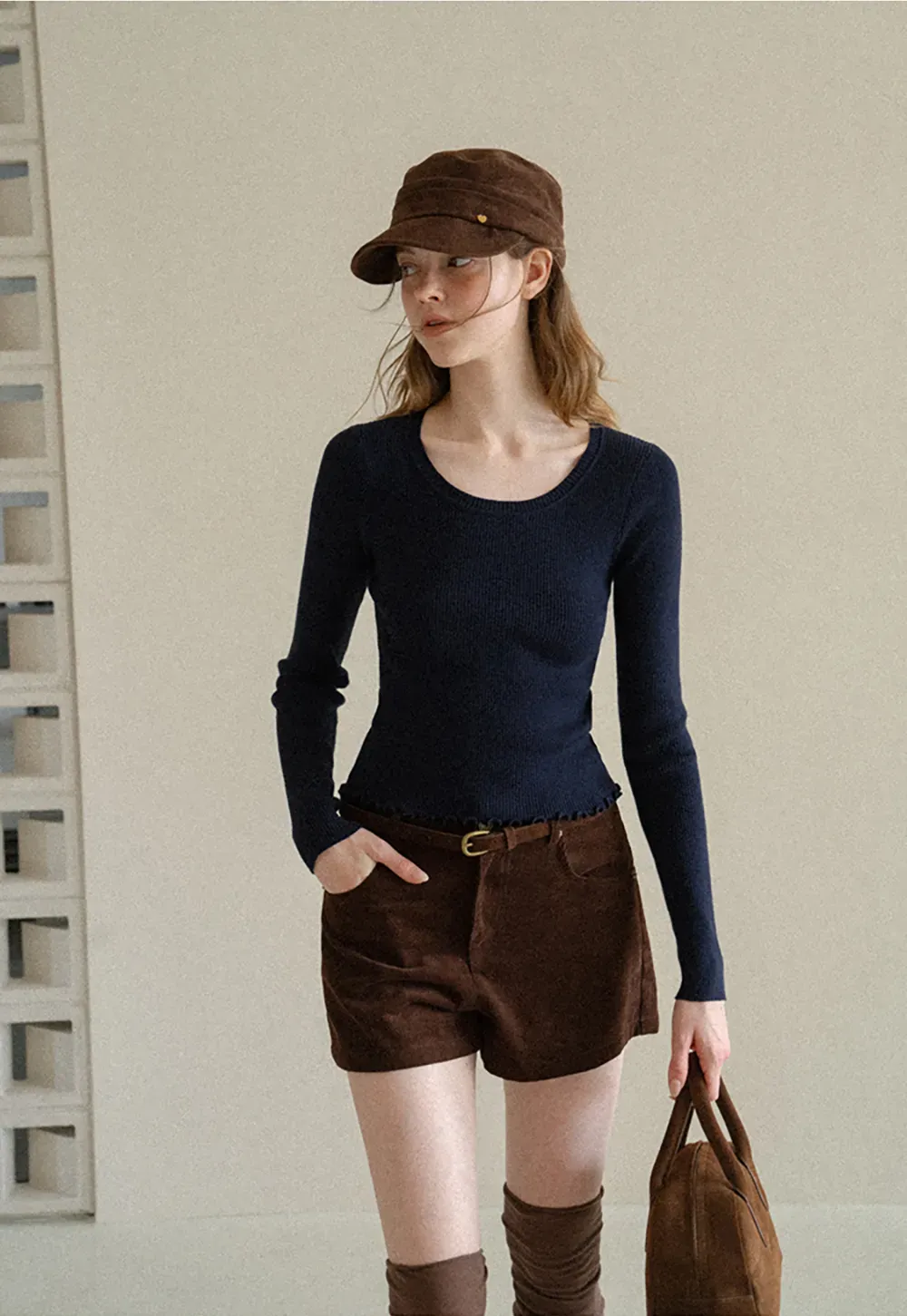 High Waist Corduroy Shorts with Belt Loop