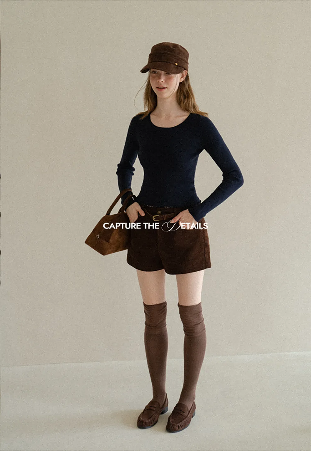 High Waist Corduroy Shorts with Belt Loop