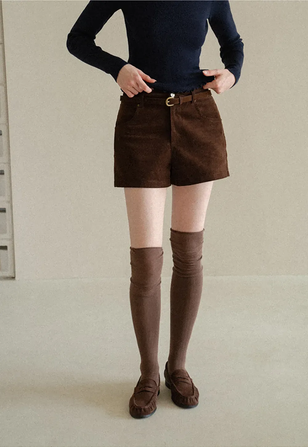 High Waist Corduroy Shorts with Belt Loop
