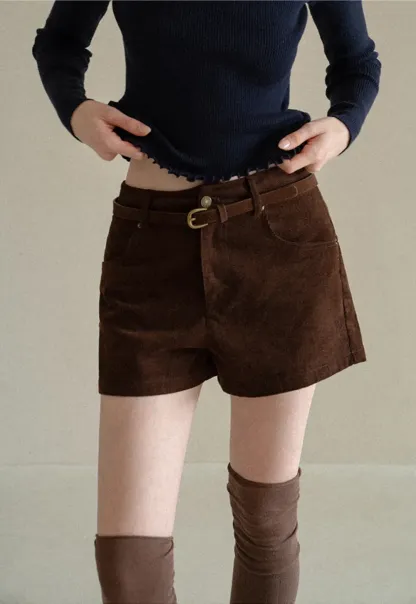 High Waist Corduroy Shorts with Belt Loop