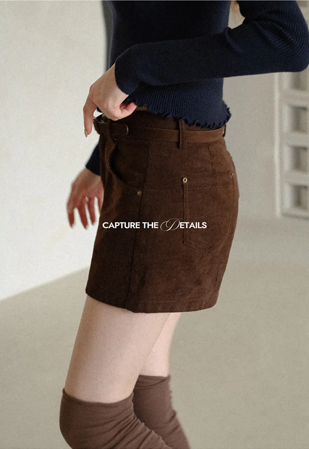 High Waist Corduroy Shorts with Belt Loop
