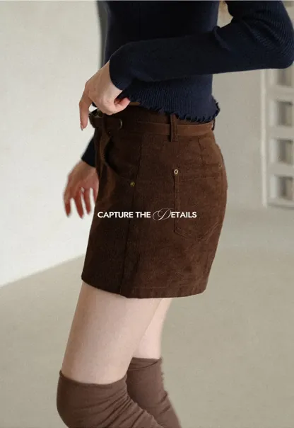 High Waist Corduroy Shorts with Belt Loop