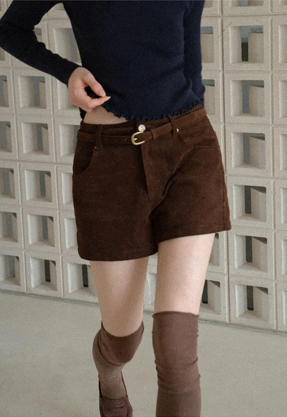 High Waist Corduroy Shorts with Belt Loop