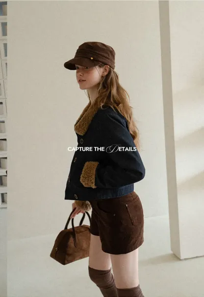 High Waist Corduroy Shorts with Belt Loop