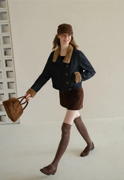High Waist Corduroy Shorts with Belt Loop