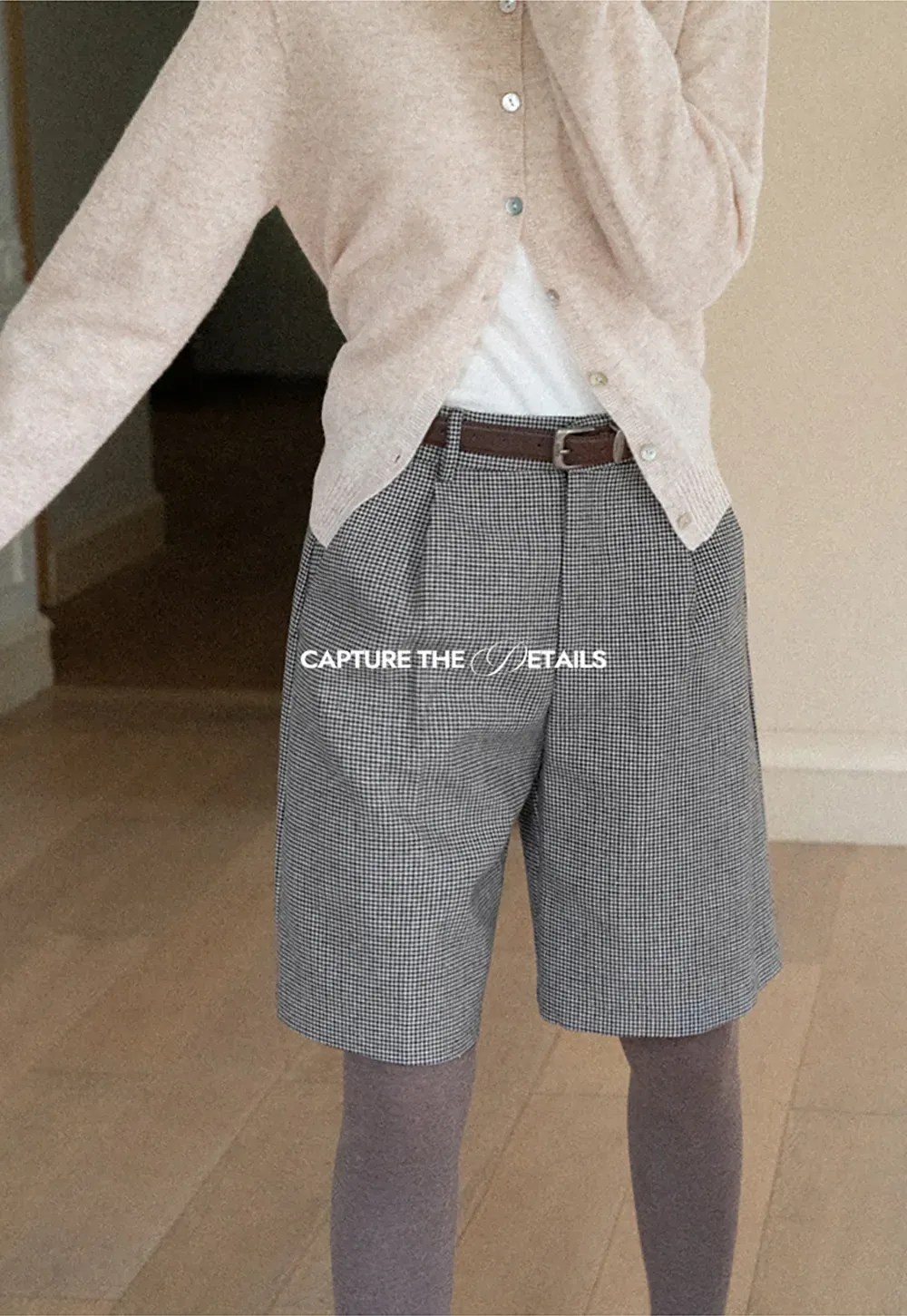 Pleated Houndstooth Patterned Casual Pants