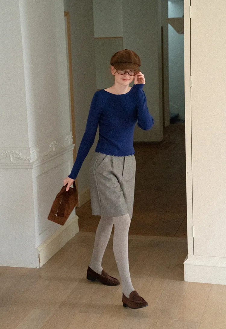 Pleated Houndstooth Patterned Casual Pants
