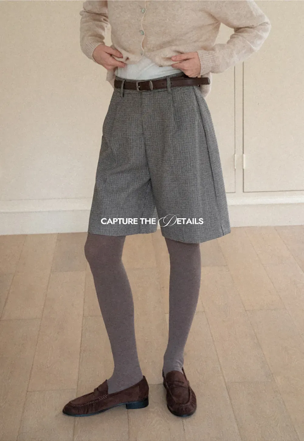 Pleated Houndstooth Patterned Casual Pants