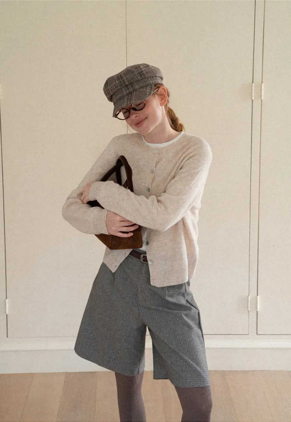 Pleated Houndstooth Patterned Casual Pants