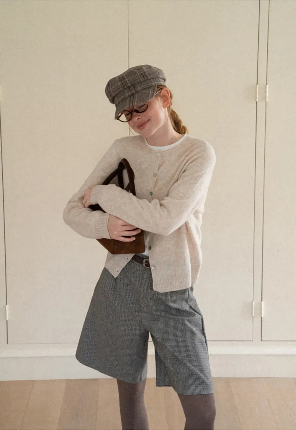 Pleated Houndstooth Patterned Casual Pants