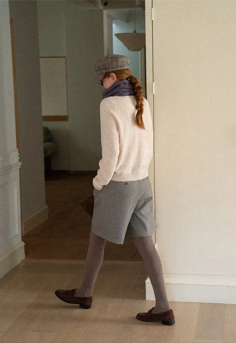 Pleated Houndstooth Patterned Casual Pants