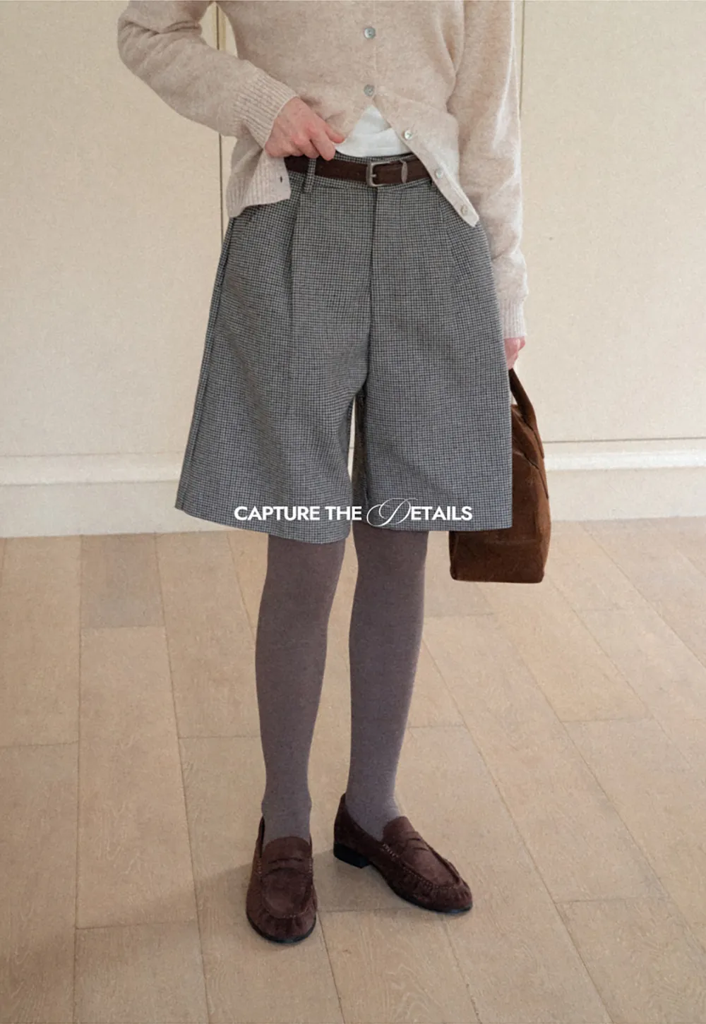 Pleated Houndstooth Patterned Casual Pants