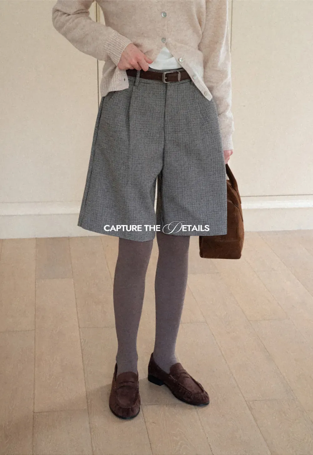 Pleated Houndstooth Patterned Casual Pants