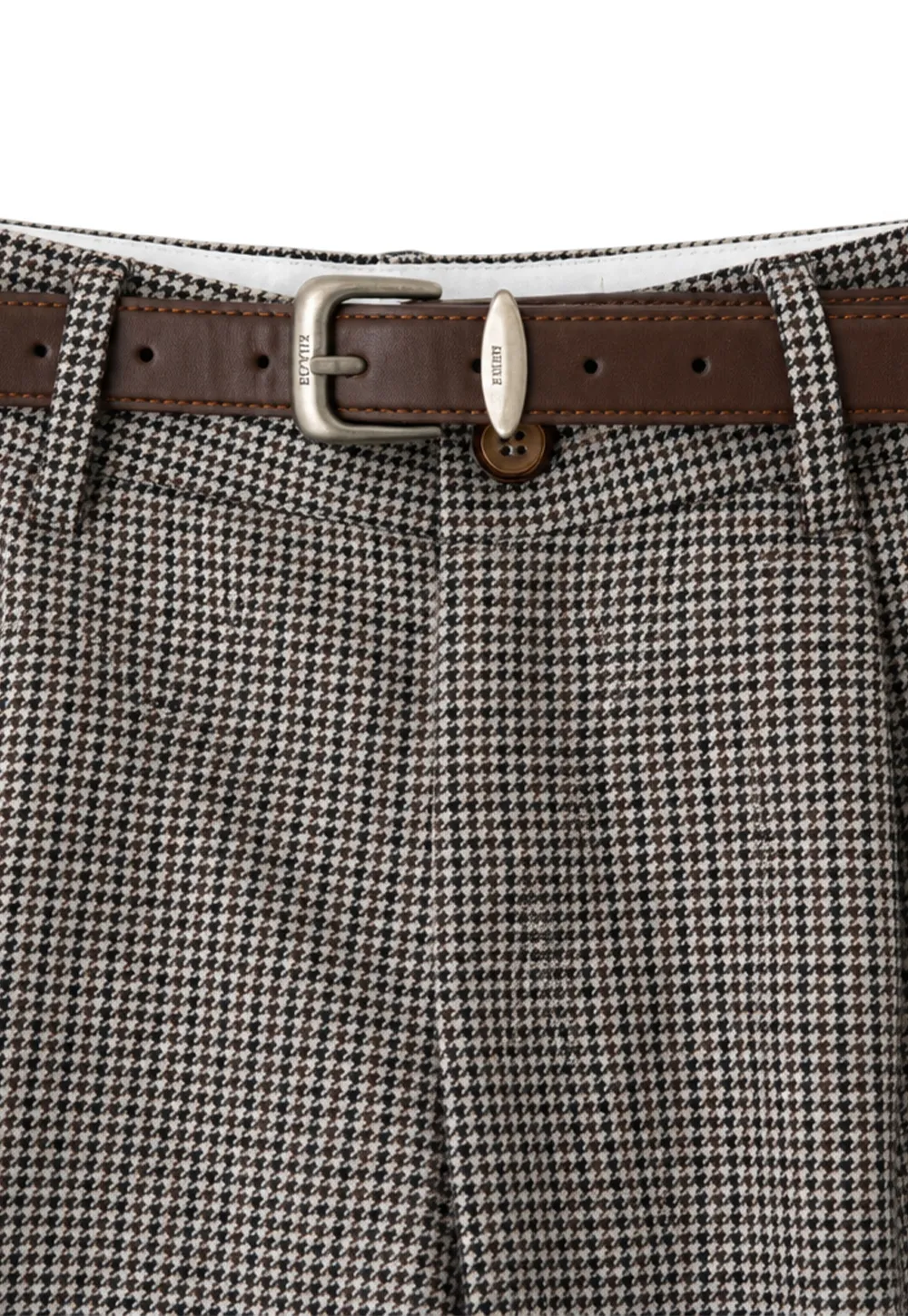 Pleated Houndstooth Patterned Casual Pants