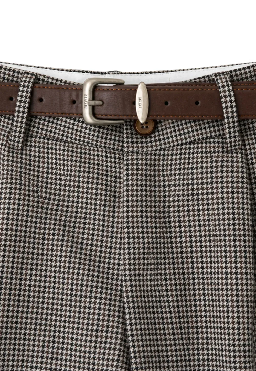 Pleated Houndstooth Patterned Casual Pants