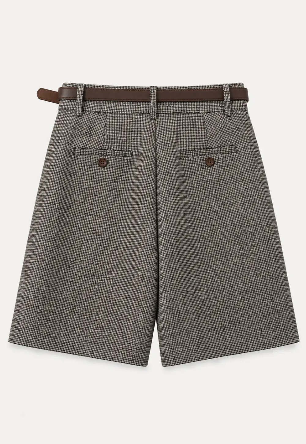 Pleated Houndstooth Patterned Casual Pants
