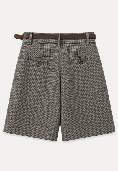 Pleated Houndstooth Patterned Casual Pants