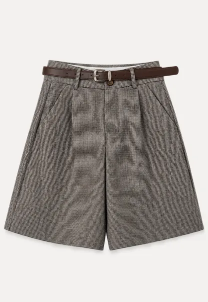 Pleated Houndstooth Patterned Casual Pants