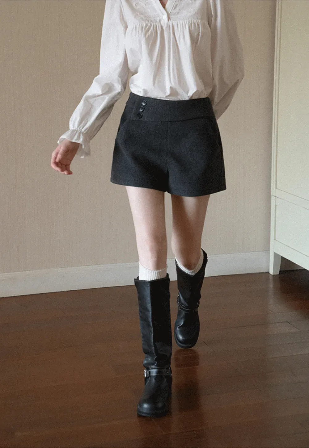 High Waist Button Detail Tailored Shorts