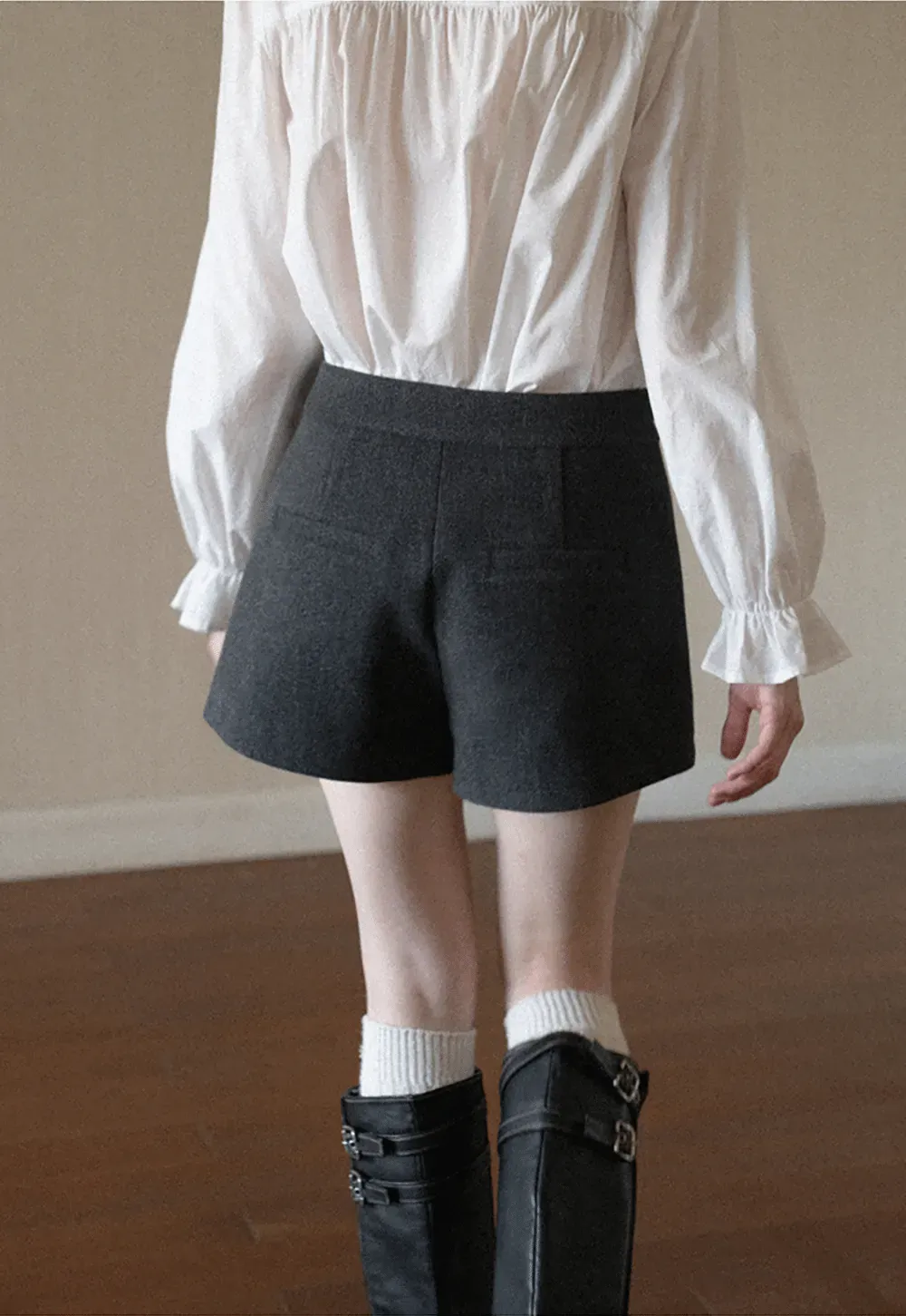 High Waist Button Detail Tailored Shorts