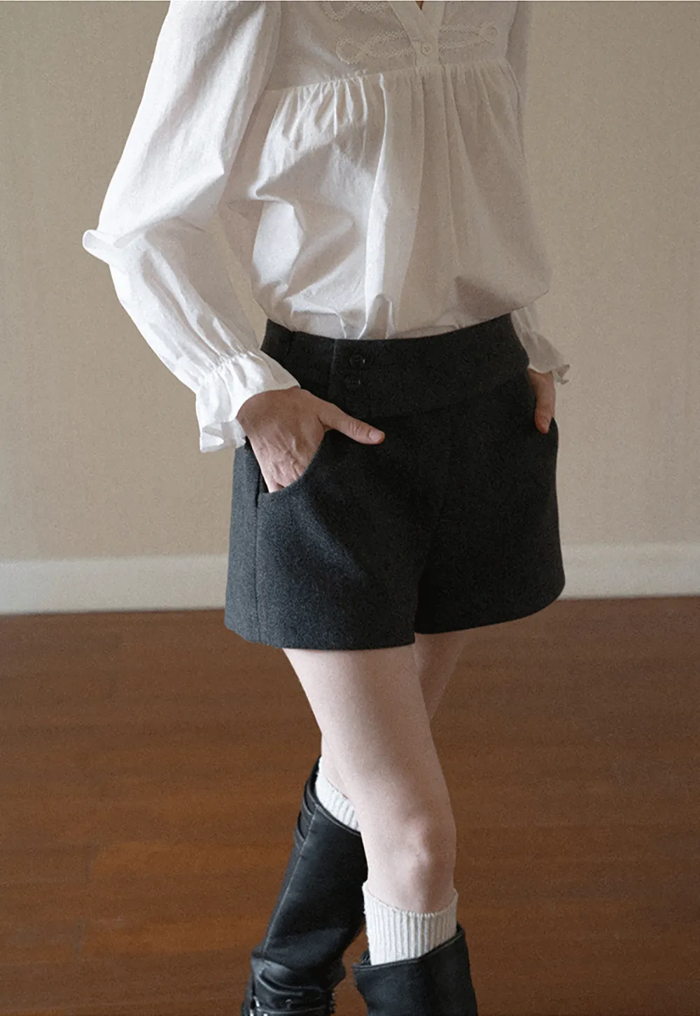 High Waist Button Detail Tailored Shorts