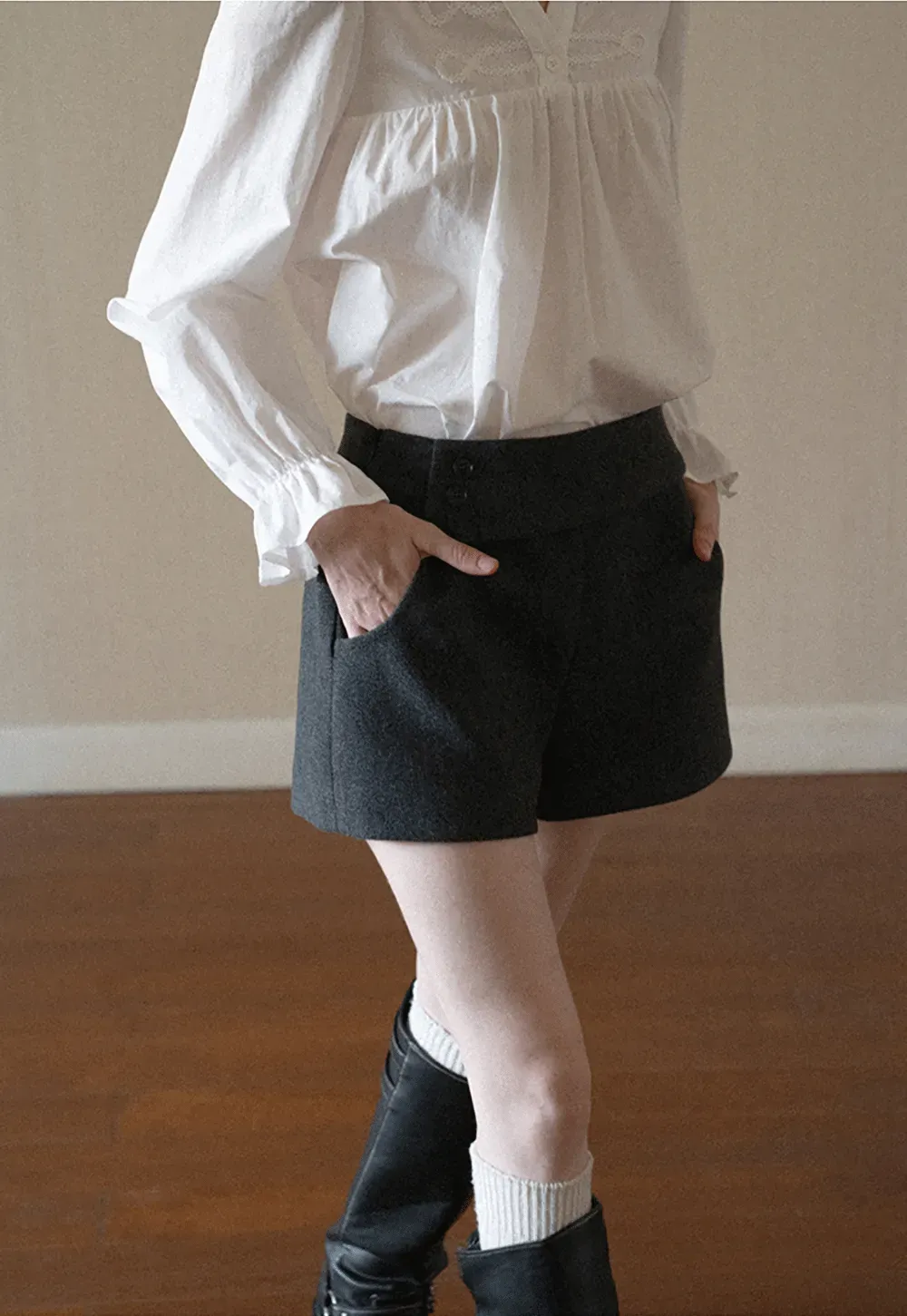 High Waist Button Detail Tailored Shorts