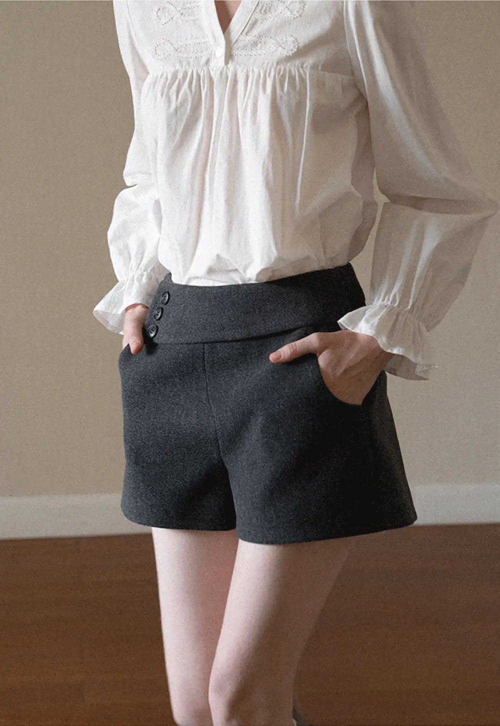 High Waist Button Detail Tailored Shorts