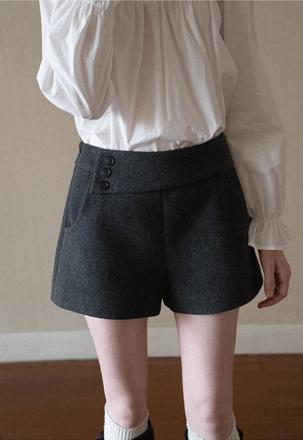High Waist Button Detail Tailored Shorts