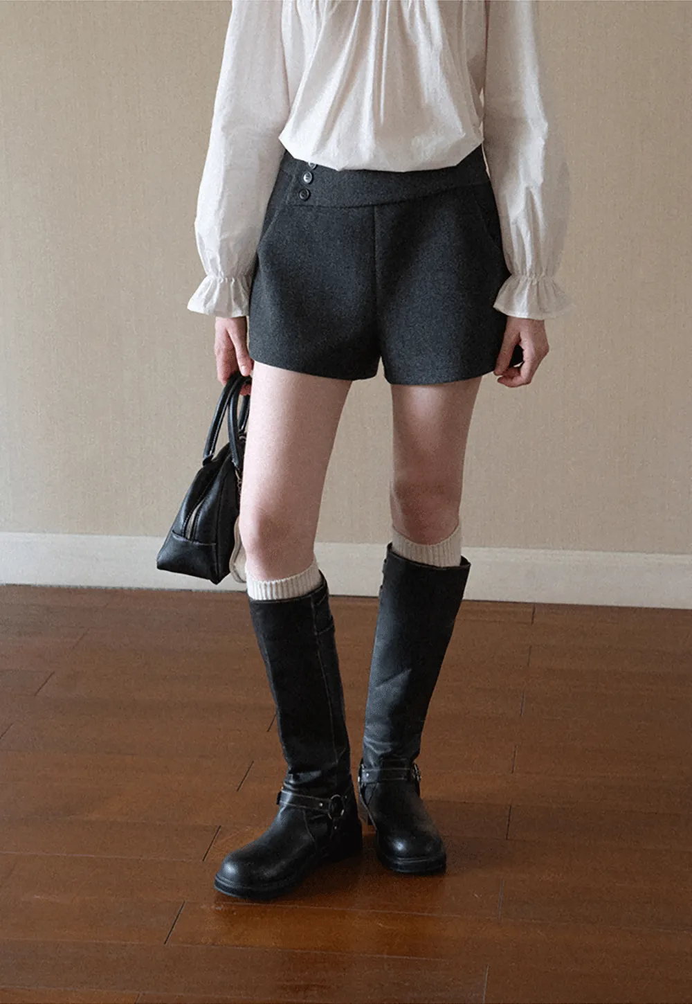 High Waist Button Detail Tailored Shorts