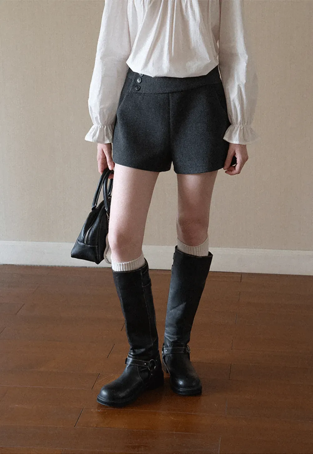 High Waist Button Detail Tailored Shorts
