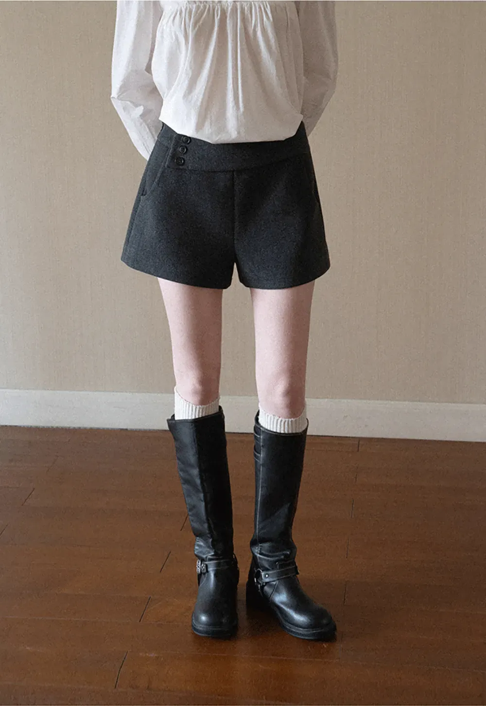 High Waist Button Detail Tailored Shorts