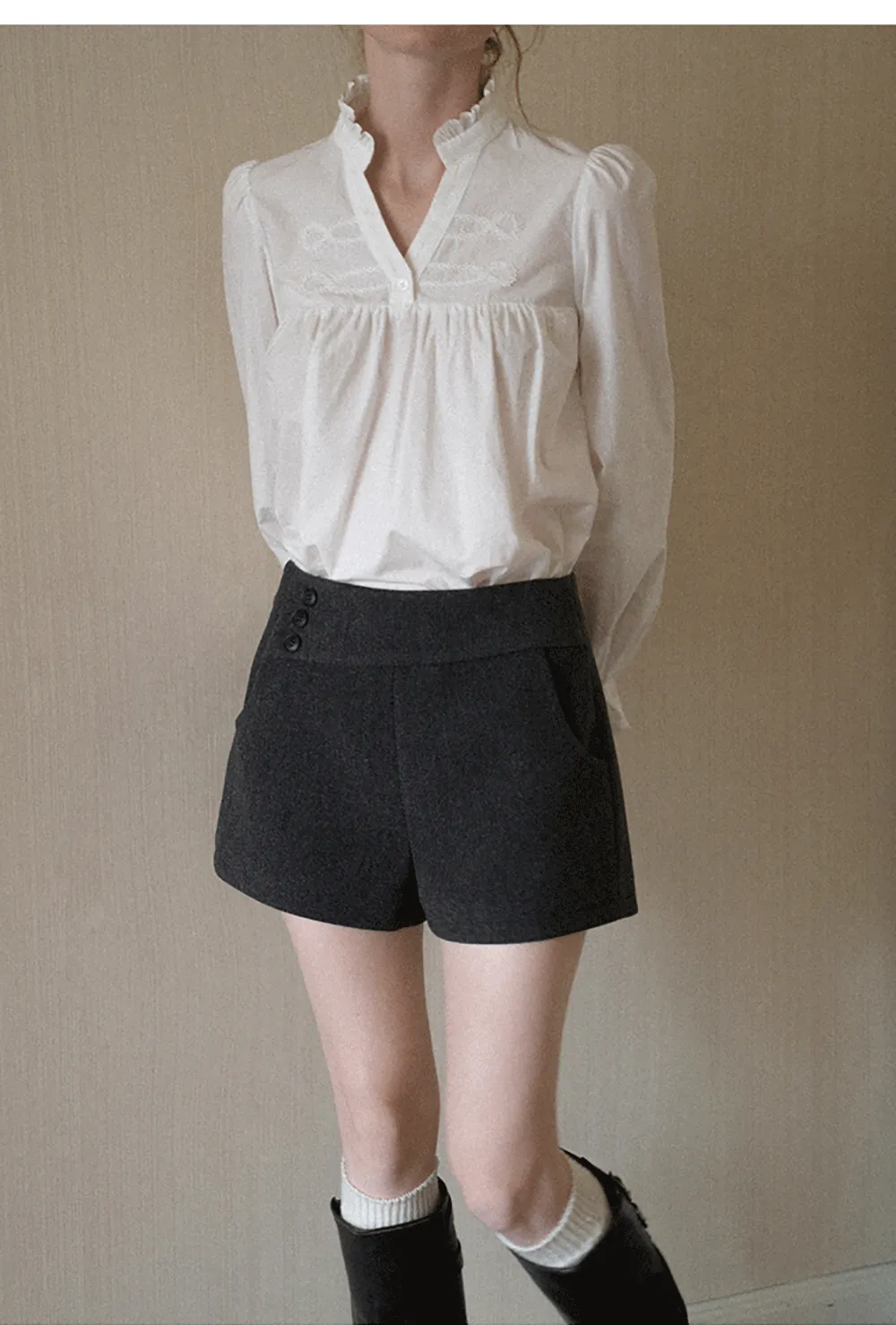 High Waist Button Detail Tailored Shorts
