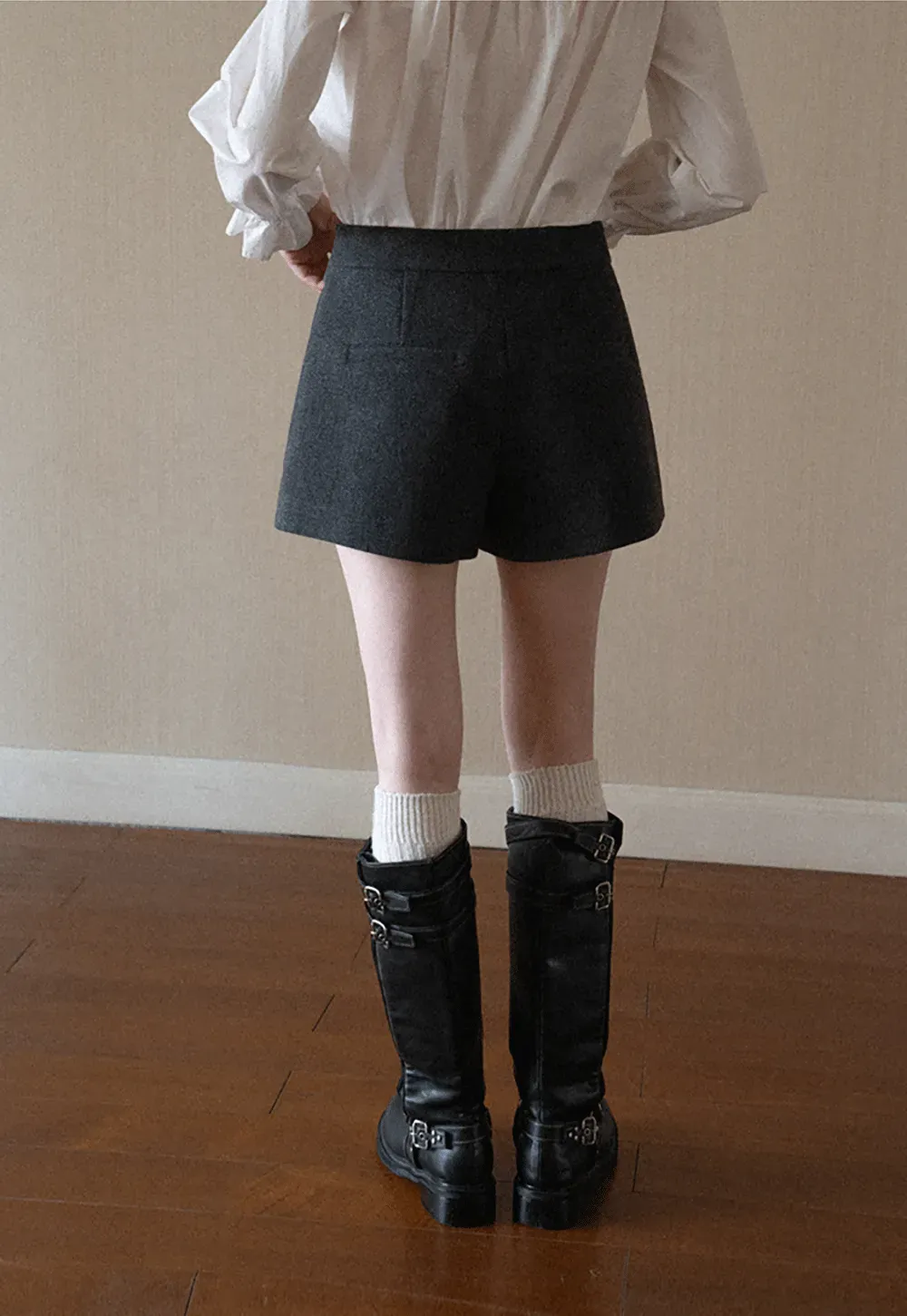 High Waist Button Detail Tailored Shorts